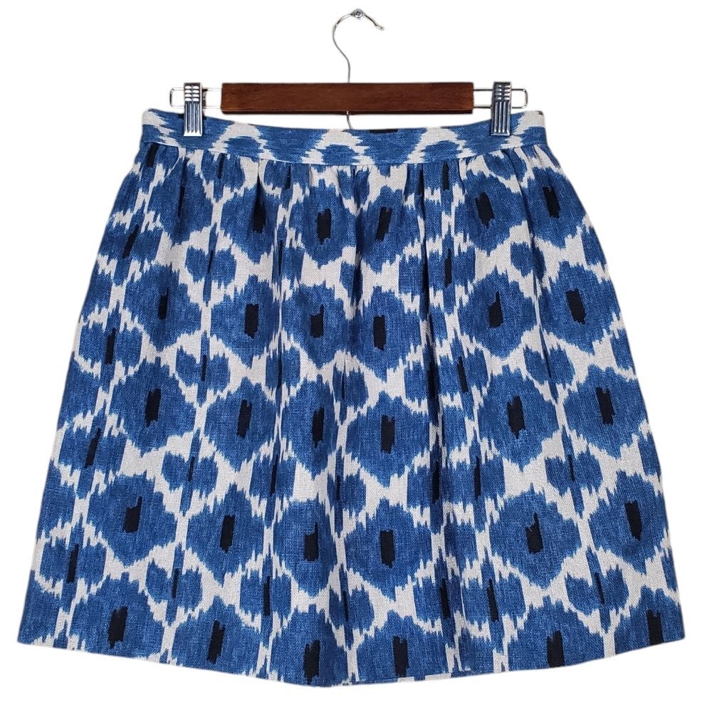 MICHAEL Michael Kors Blue Ikat Linen A-Line Skirt Size 6 | 100% Linen